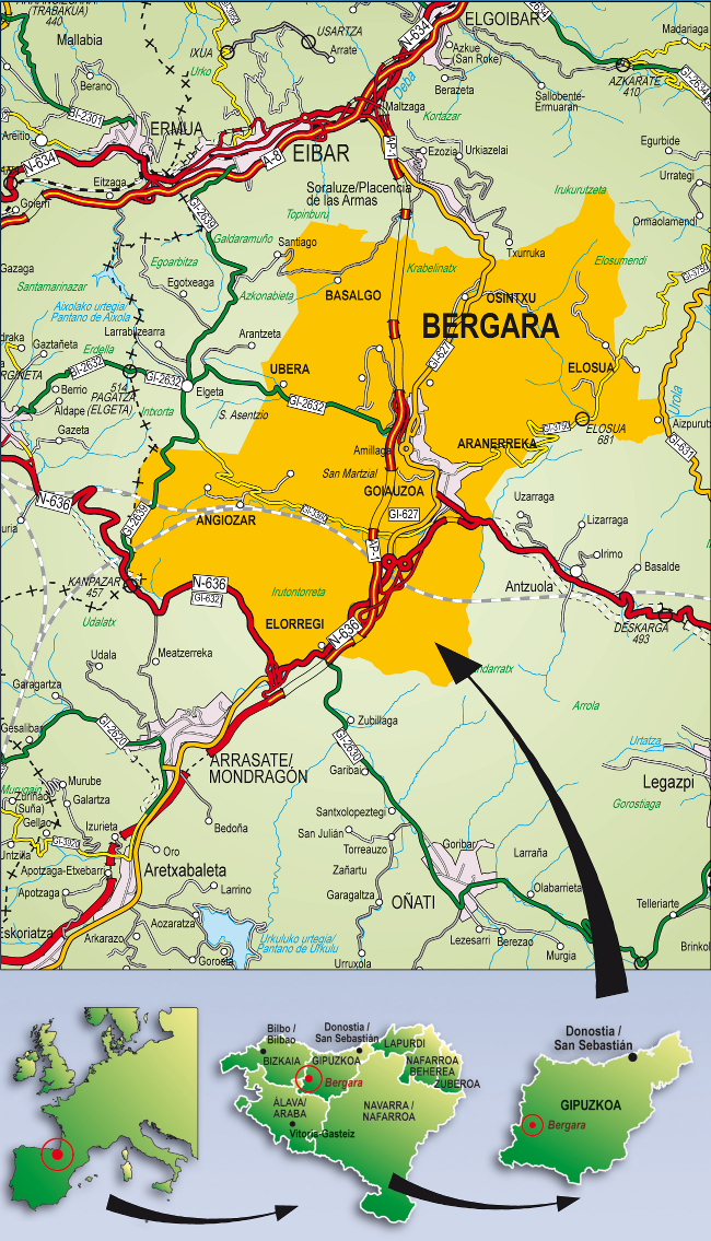 Bergara kokapen mapa